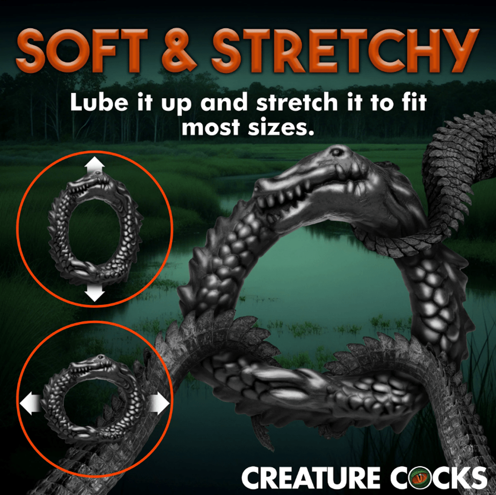 Creature Cocks Cock & Balls Creature Cocks Black Caiman Silicone Cock Ring