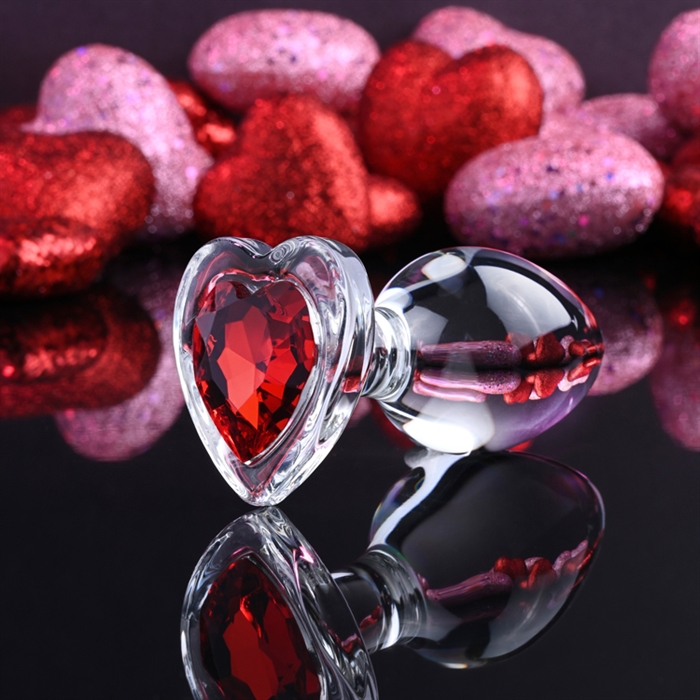 Adam & Eve Red Heart Gem Glass Anal Plug - XOXTOYS