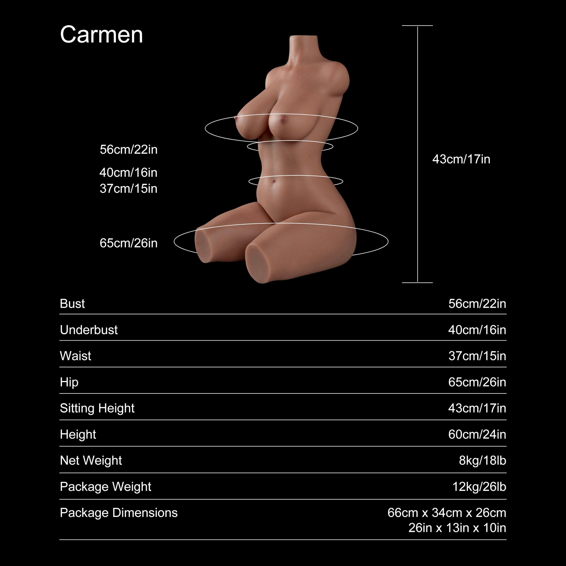 Dripana sex doll Dripana Carmen 60cm C-Cup Sex Torso Tan