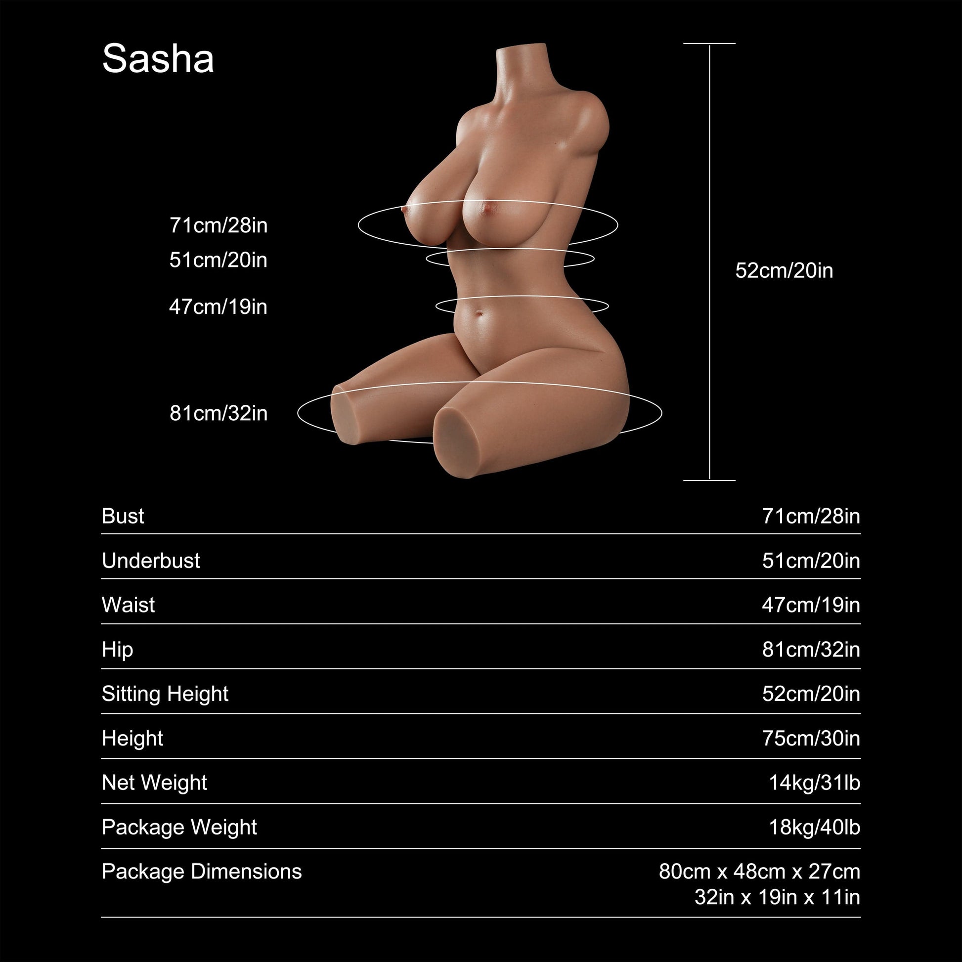 Dripana sex doll Dripana Sasha 75cm E-Cup Sex Torso Tan