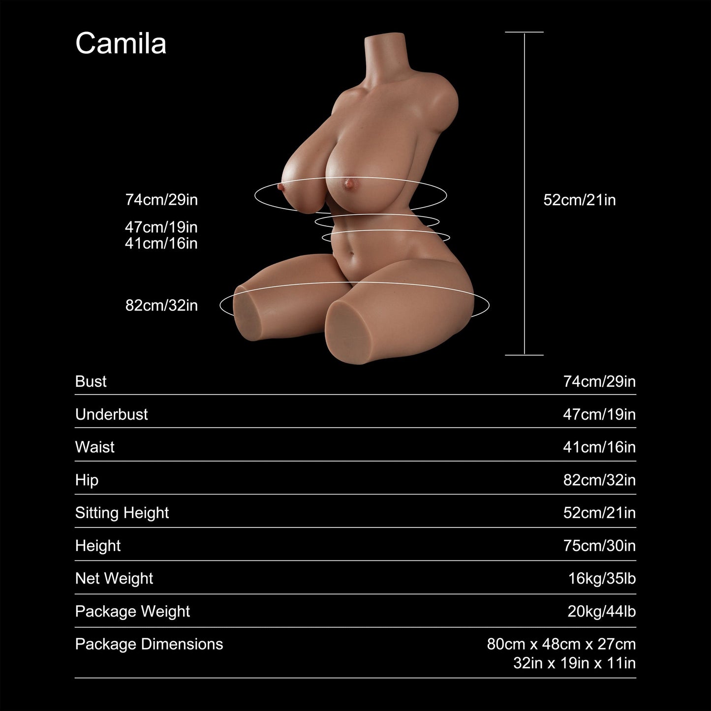 Dripana sex doll Dripana Camila 75cm H-Cup Sex Torso Tan