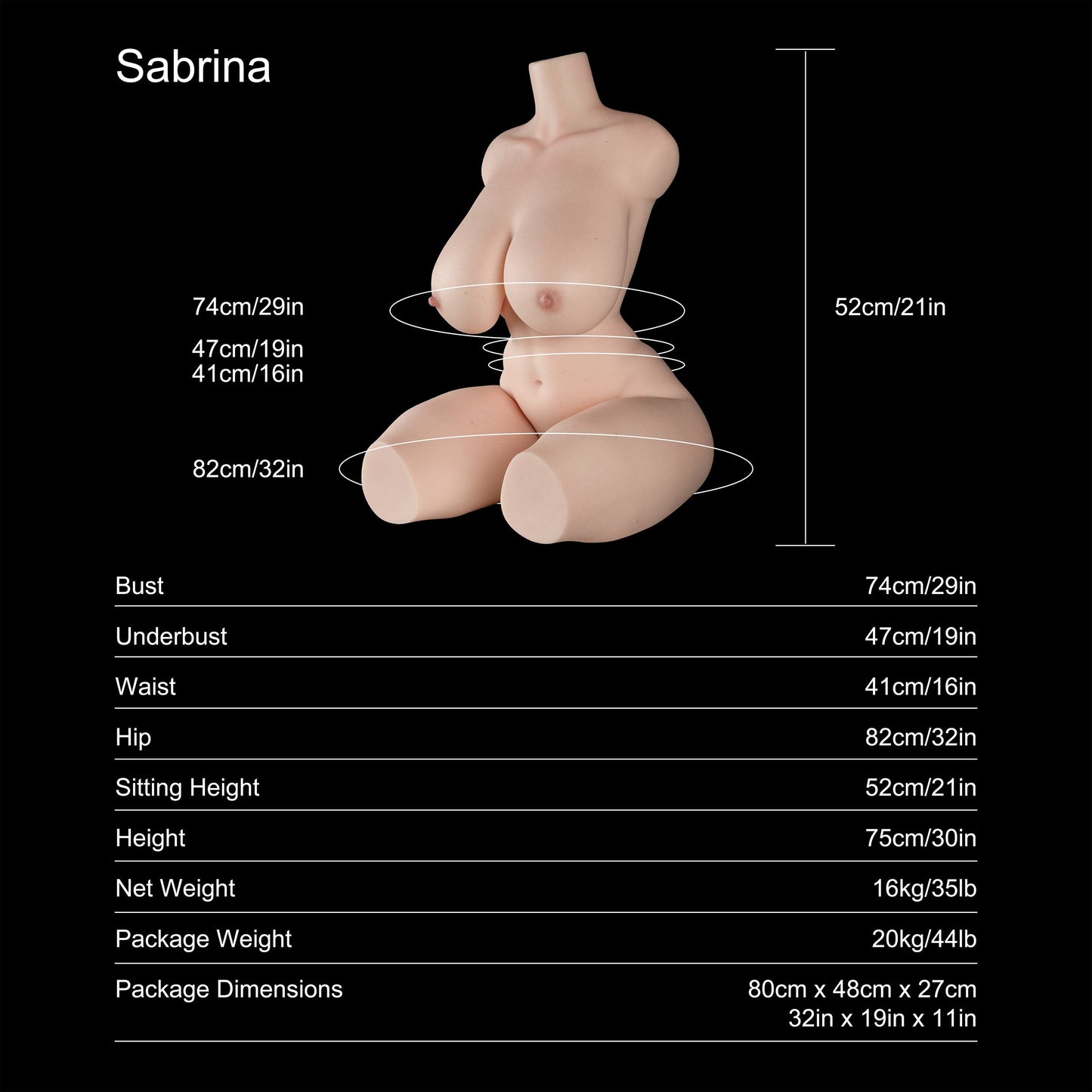 Dripana sex doll Dripana Sabrina 75cm H-Cup Sex Torso Fair