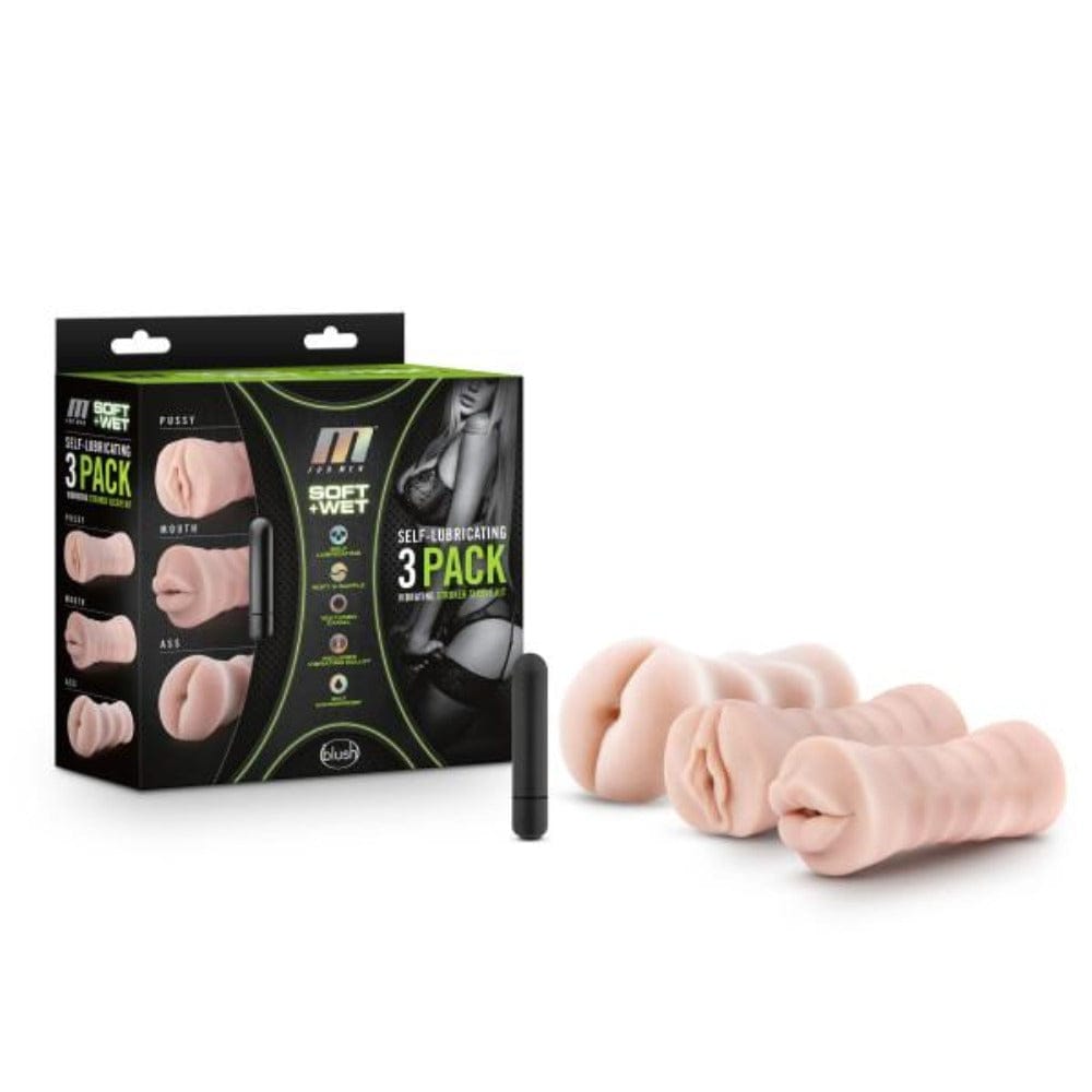 Blush 3pk Self Lubricating Vibrating Strokers