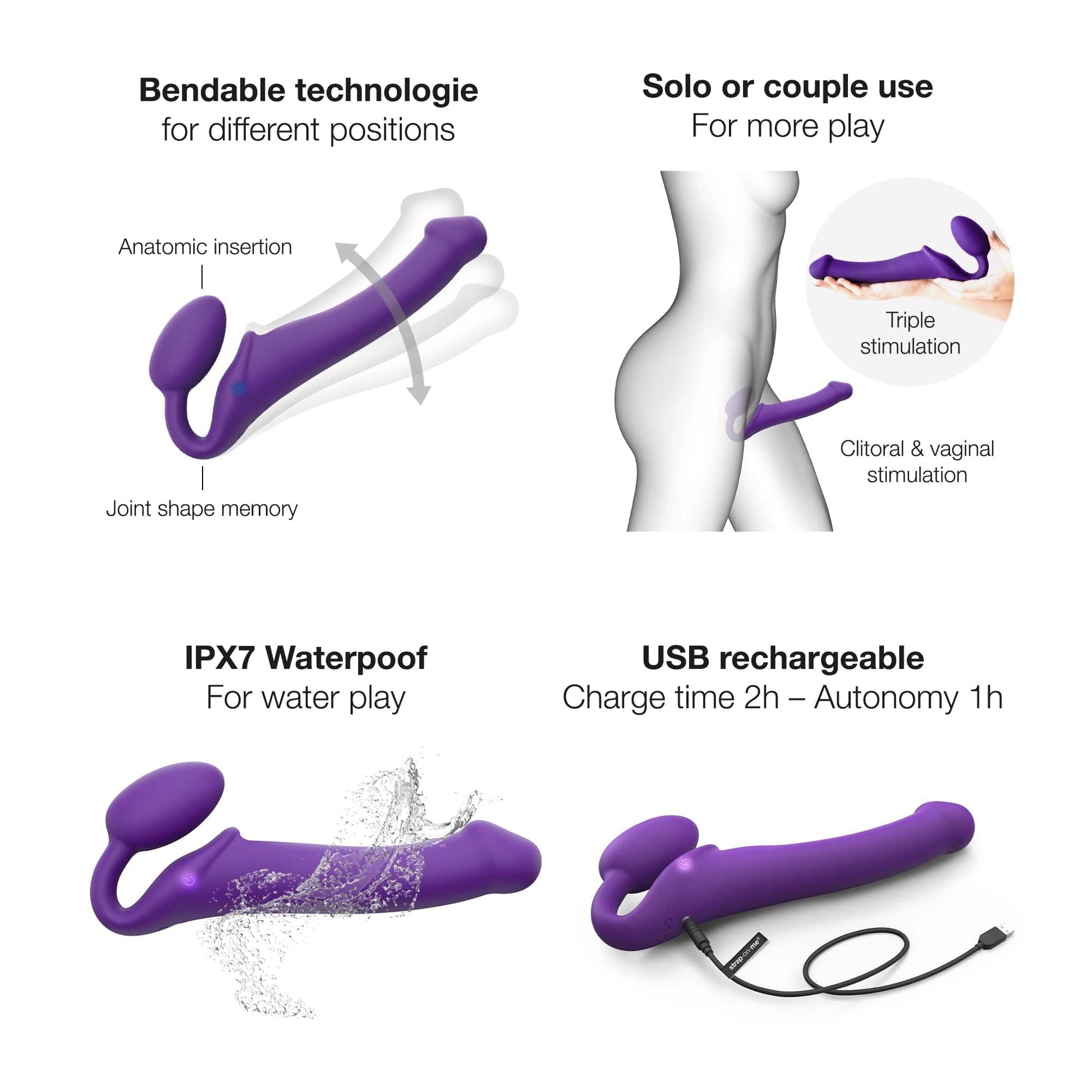 STRAP-ON-ME Strapless Strap-On VIBRATING BENDABLE STRAP-ON - L - PURPLE