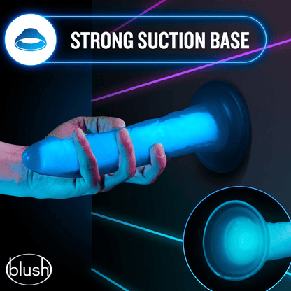 Blush Sex Toys Blush Neo Blue Elite Glow in the Dark 7.5" Silicone Dual Density Cock