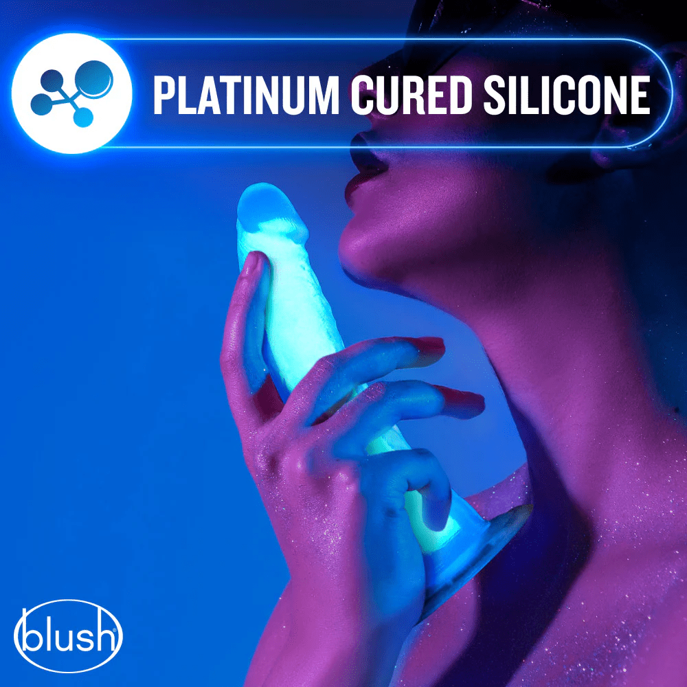 Blush Sex Toys Blush Neo Blue Elite Glow in the Dark 7.5" Silicone Dual Density Cock