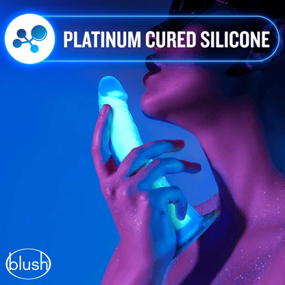 Blush Sex Toys Blush Neo Blue Elite Glow in the Dark 7.5" Silicone Dual Density Cock