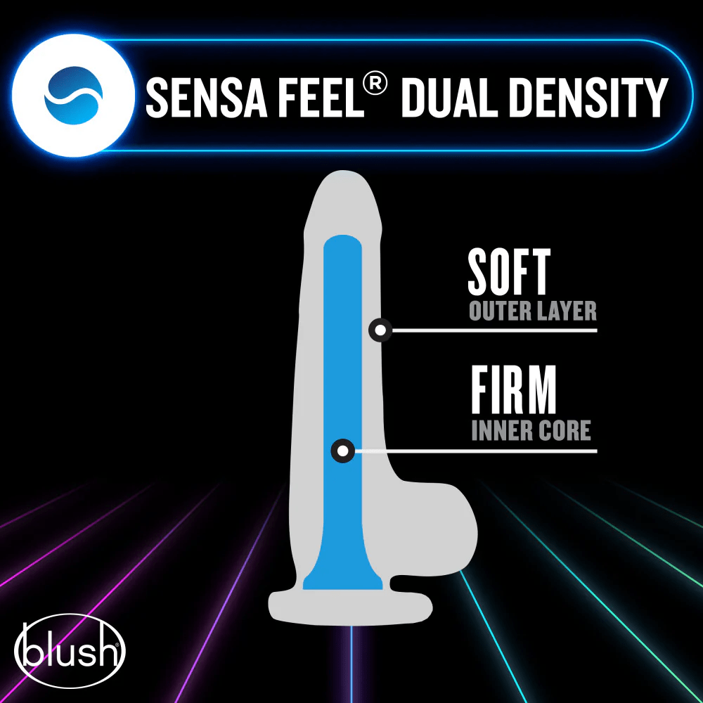 Blush Sex Toys Blush Neo Blue Elite Glow in the Dark 7.5" Silicone Dual Density Cock