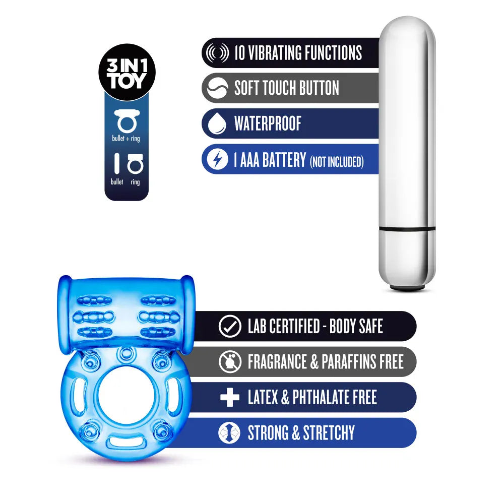 Blush Cock Rings Blush Stay Hard 10 Function Vibrating Bull Ring