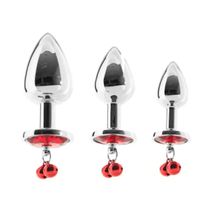 Booty Sparks Red Gem Anal Plug Set with Jingle Bells - XOXTOYS