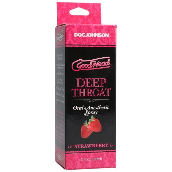 Doc Johnson GoodHead Deep Throat Spray packaging in Strawberry flavor.
