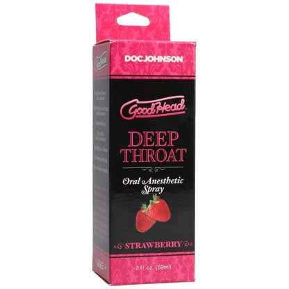 Doc Johnson GoodHead Deep Throat Spray packaging in Strawberry flavor.
