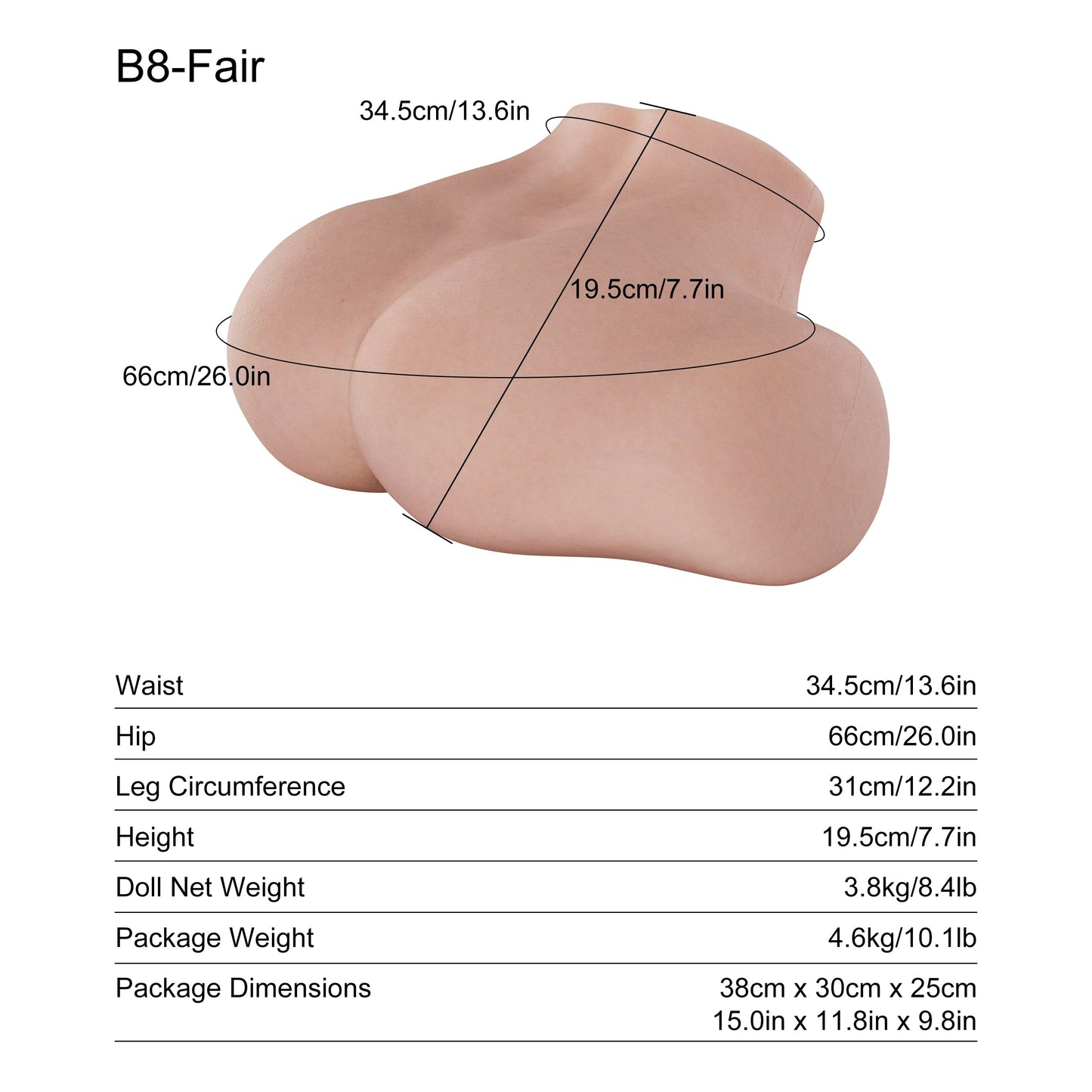 Dripana sex doll Dripana Zara 3.8kg Mini Butt Torso Fair