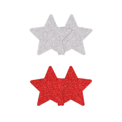 NS Novelties Pasties Red/Silver NS Novelties Pretty Pasties Glitter Stars 2 Pairs