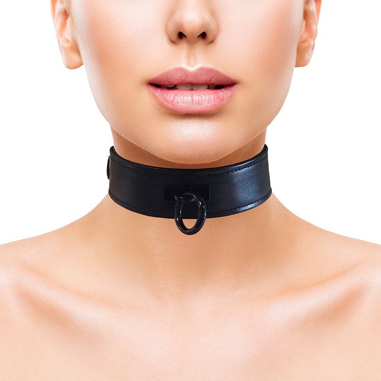 Rouge Bondage Leather Collar - Black with Black
