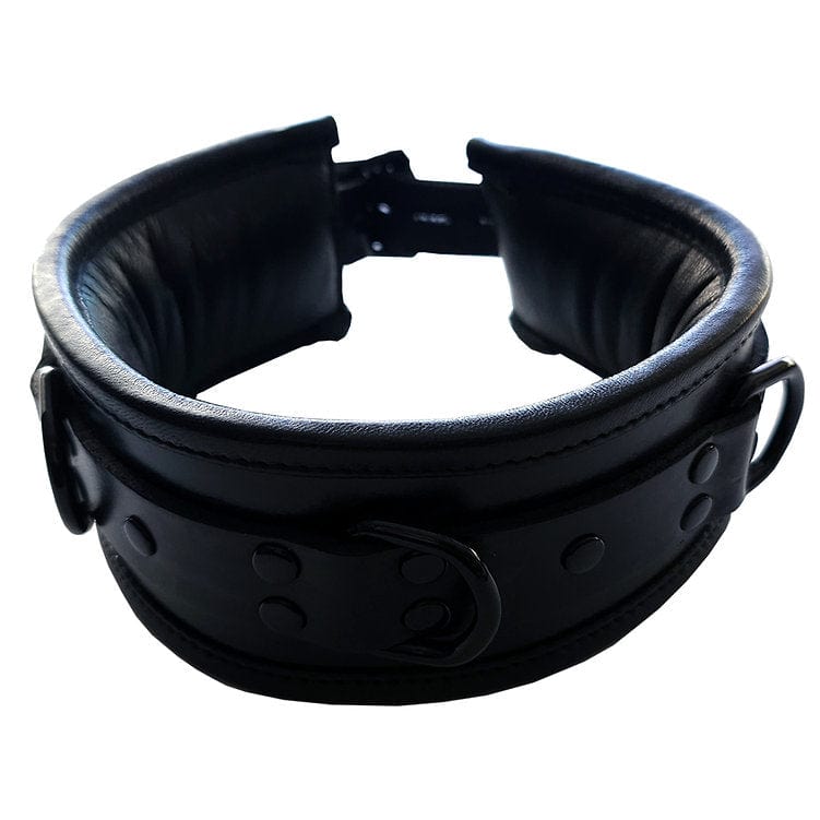 Rouge Bondage Leather Padded Collar - Black with Black