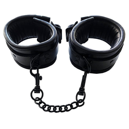 Rouge Bondage Leather Padded Wrist Cuffs - Black with Black
