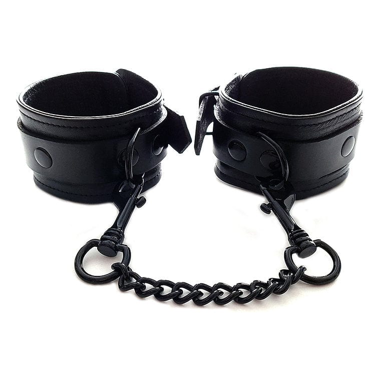 Rouge Bondage Leather Wrist Cuffs - Black with Black