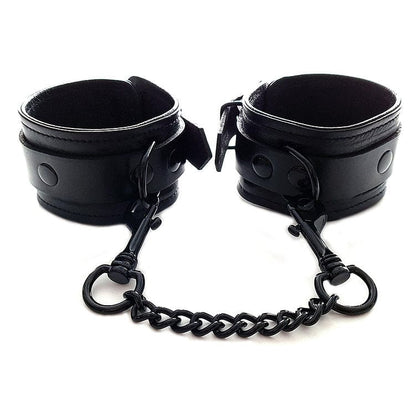 Rouge Bondage Leather Wrist Cuffs - Black with Black