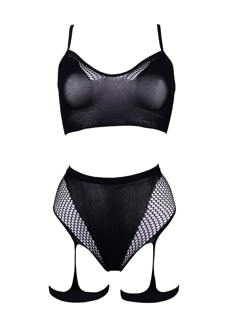 Shots Shots Le Désir Bliss 2 Piece Black Bra Set with Garters