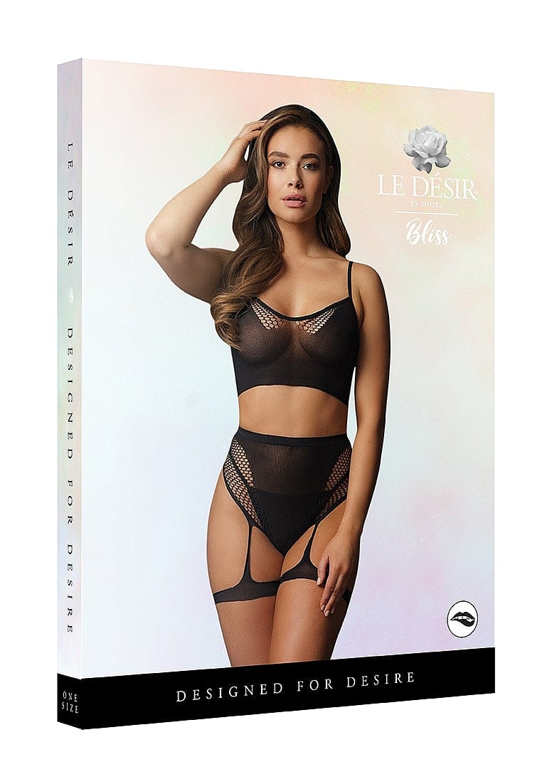 Shots Shots Le Désir Bliss 2 Piece Black Bra Set with Garters