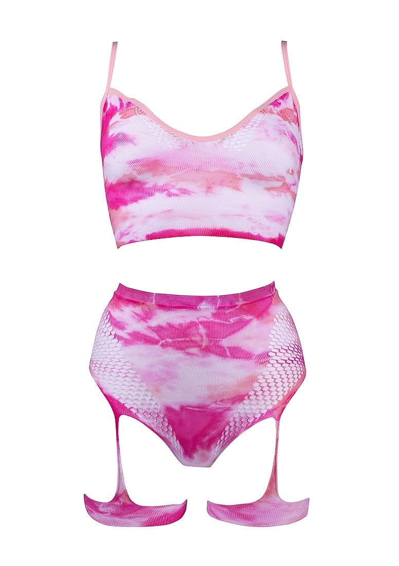 Shots Shots Le Désir Bliss 2 Piece Pink Tie-Dye Bra Set with Garters