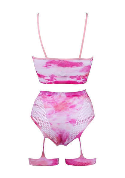 Shots Shots Le Désir Bliss 2 Piece Pink Tie-Dye Bra Set with Garters