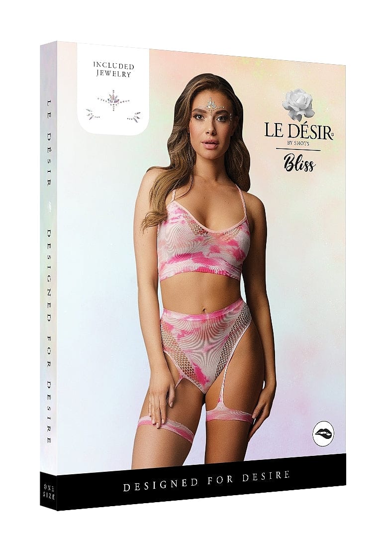 Shots Shots Le Désir Bliss 2 Piece Pink Tie-Dye Bra Set with Garters