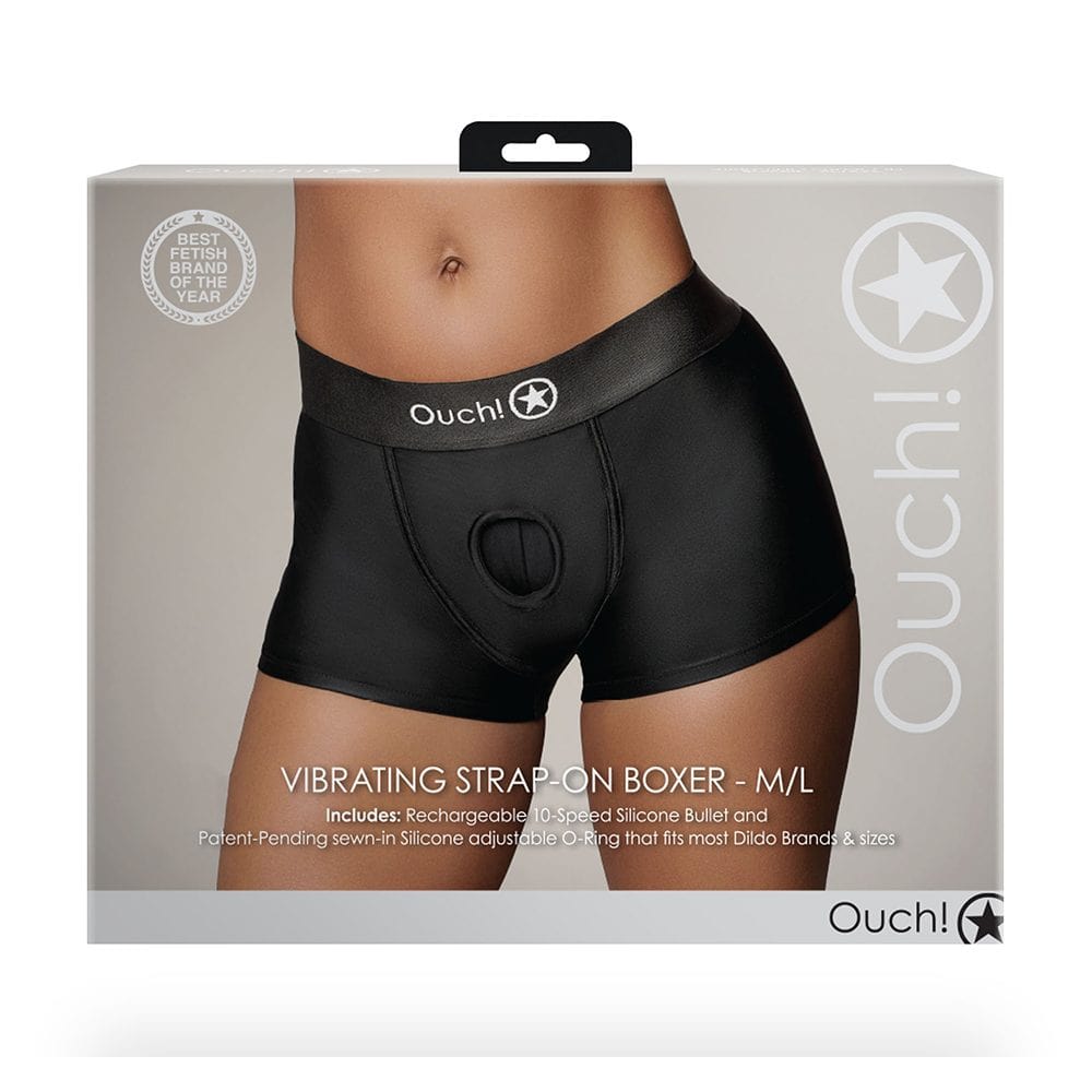 Shots Black Shots Ouch! Vibrating Strap-On Boxer
