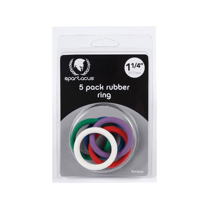 Spartacus Cock Rings 1.25" Spartacus 5-Pack Rainbow Rubber Cock Ring