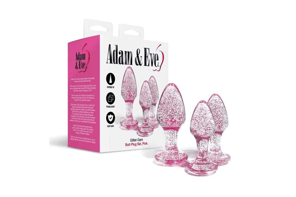 Adam & Eve Anal Toys Pink Adam & Eve Glitter Gem Butt Plug Set