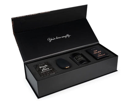 Je Joue Naughty Gift Set: Black Truth or Dare Cards, Mimi, Massage Candle, Silk Blindfold & Restraint