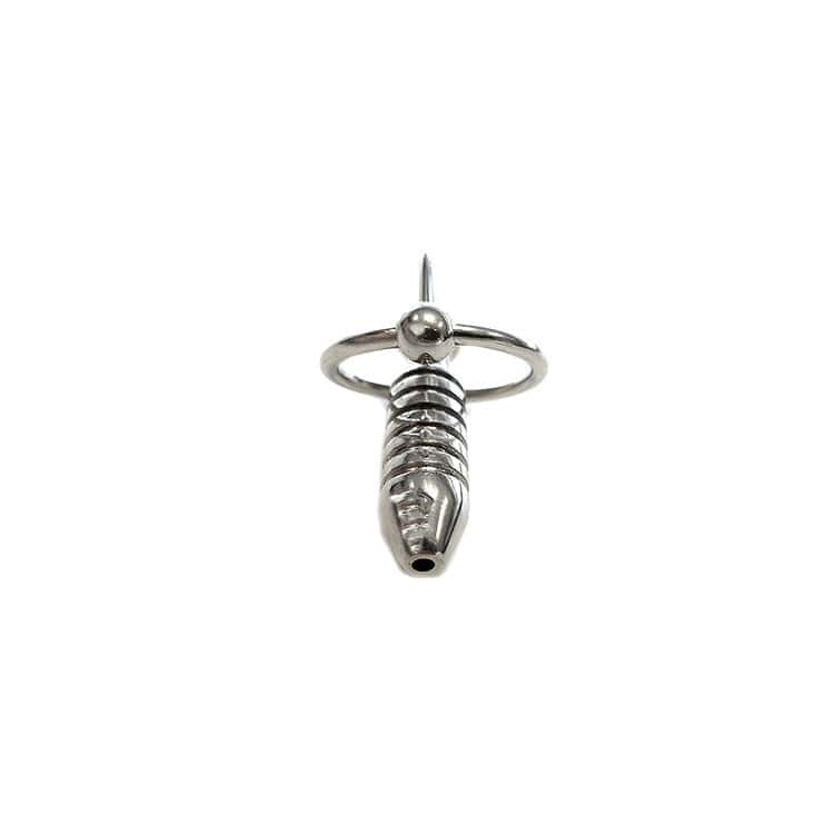 Rouge Cock & Balls Stainless Steel Hollow Beaded Probe & Cock Ring - 1cm thick