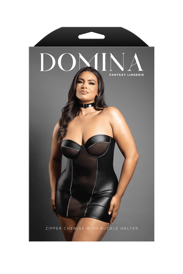 Fantasy Lingerie Lingerie Q/S Fantasy Lingerie Domina Zipper Chemise With Buckle Halter