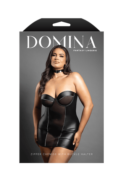 Fantasy Lingerie Lingerie Q/S Fantasy Lingerie Domina Zipper Chemise With Buckle Halter