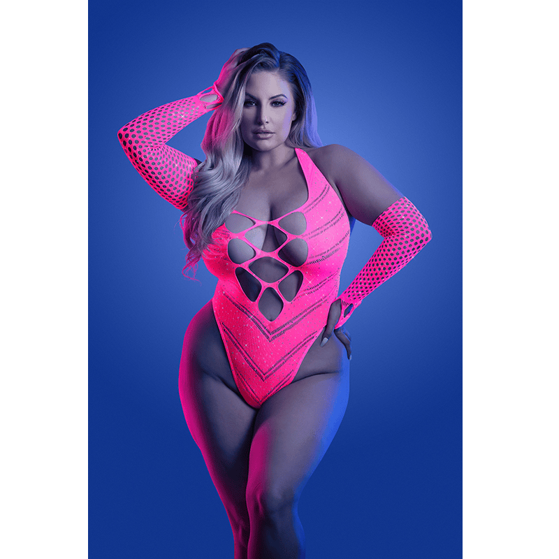 Fantasy Lingerie Lingerie Fantasy Lingerie Glow Flashback Seamless Rhinestone Teddy & Gloves