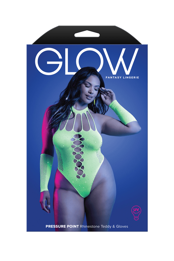 Fantasy Lingerie Lingerie Queen Size Fantasy Lingerie Glow Pressure Point Rhinestone Teddy & Gloves