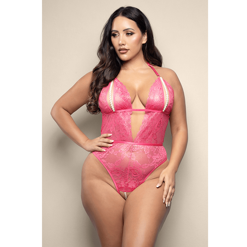 Fantasy Lingerie Lingerie Fantasy Lingerie Opulence Crotchless Pear Teddy Pink