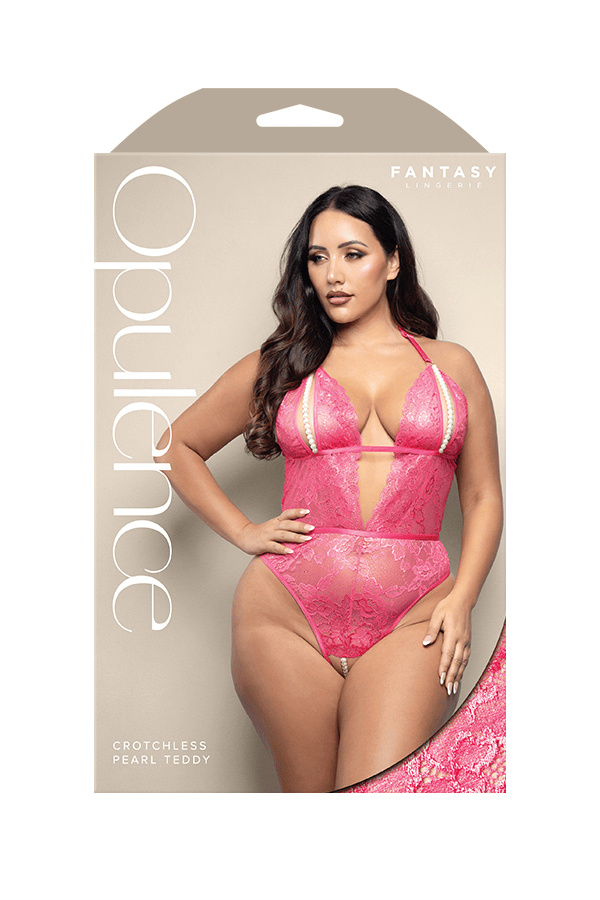 Fantasy Lingerie Lingerie Q/S Fantasy Lingerie Opulence Crotchless Pear Teddy Pink