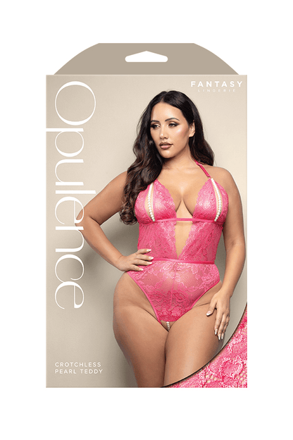 Fantasy Lingerie Lingerie Q/S Fantasy Lingerie Opulence Crotchless Pear Teddy Pink