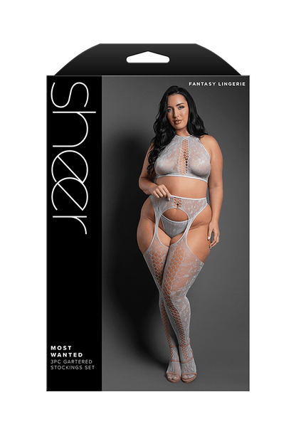 Fantasy Lingerie Lingerie Queen Size Fantasy Lingerie Sheer Most Wanted 3-Piece Gartered Stockings Set