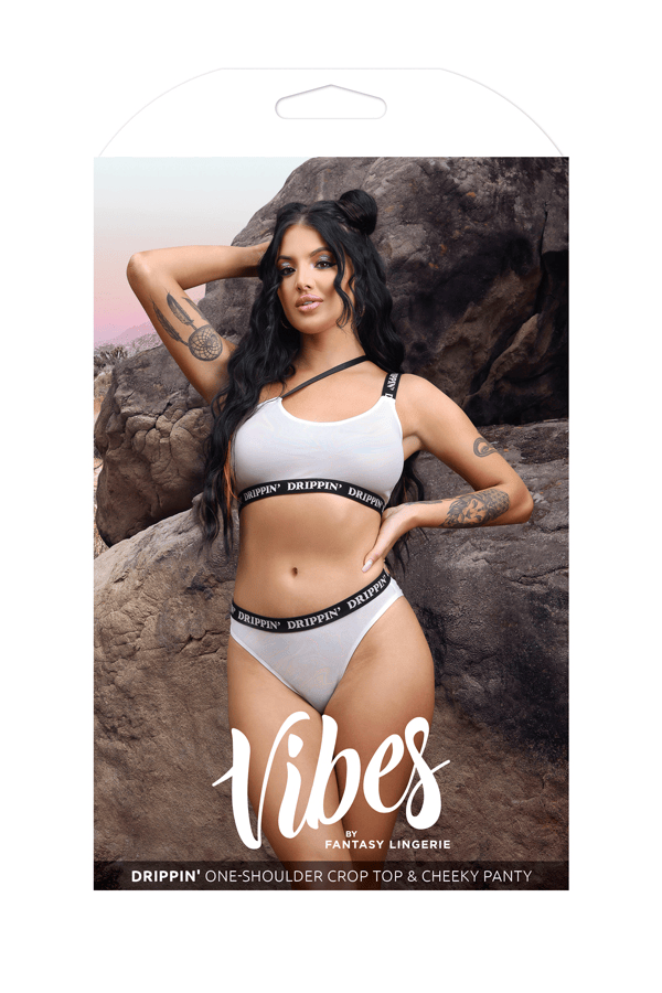 Fantasy Lingerie Lingerie S/M Fantasy Lingerie Vibes Drippin' One-Shoulder Crop Top & Cheeky Panty