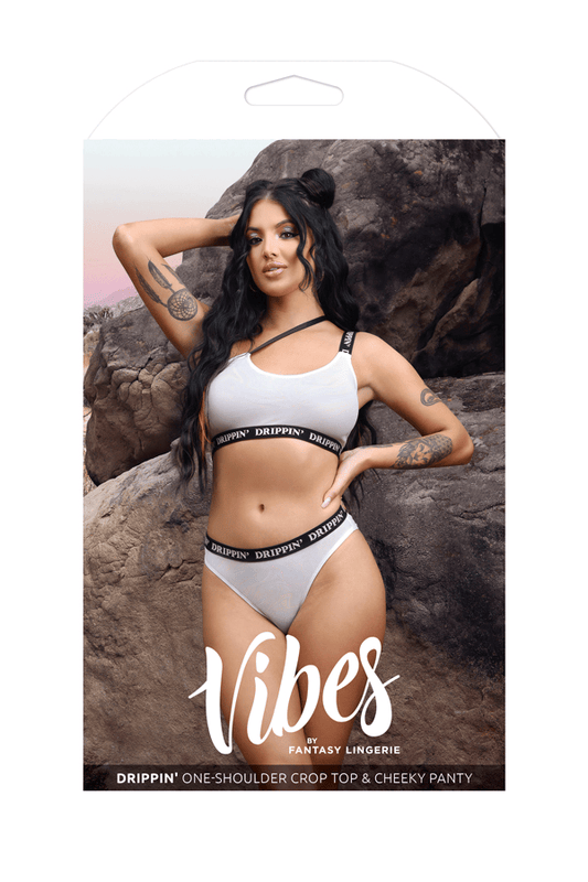 Fantasy Lingerie Lingerie S/M Fantasy Lingerie Vibes Drippin' One-Shoulder Crop Top & Cheeky Panty