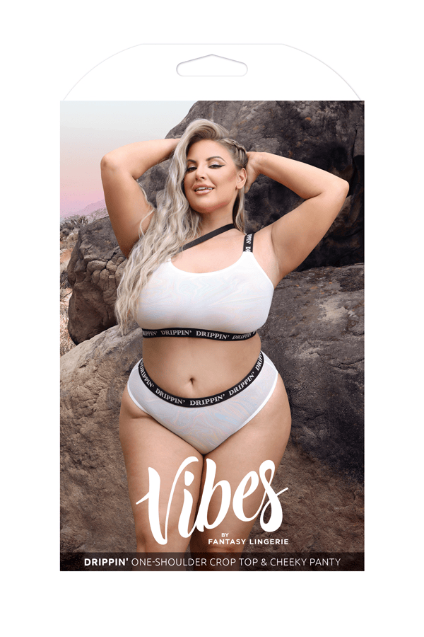 Fantasy Lingerie Lingerie Q/S Fantasy Lingerie Vibes Drippin' One-Shoulder Crop Top & Cheeky Panty