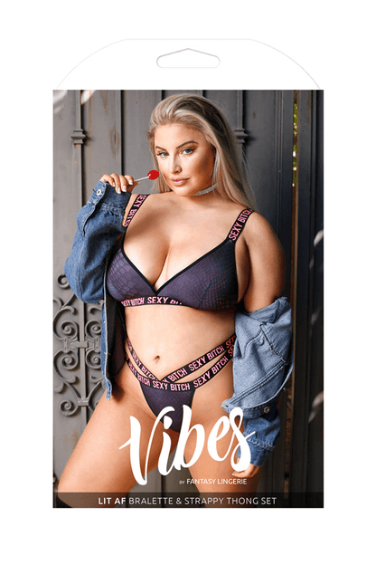Fantasy Lingerie Lingerie Q/S Fantasy Lingerie Vibes Sexy Bitch Bralette & Strappy Panty Set
