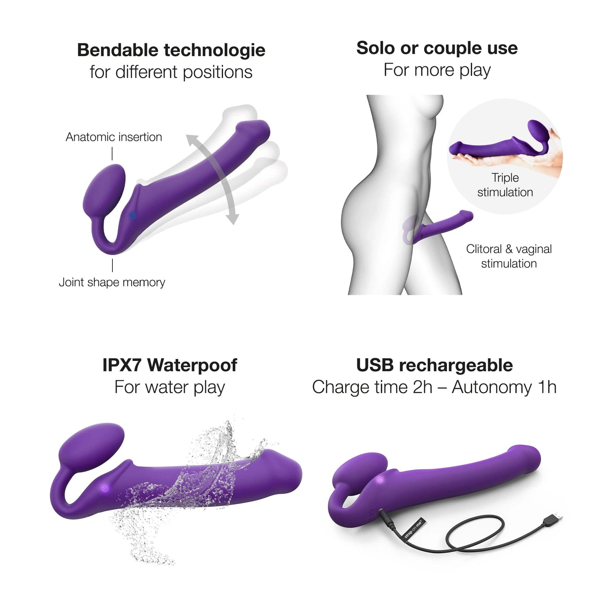 STRAP-ON-ME Strapless Strap-On VIBRATING BENDABLE STRAP-ON - XL - PURPLE