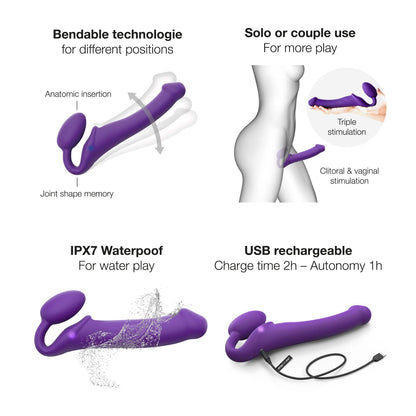 STRAP-ON-ME Strapless Strap-On VIBRATING BENDABLE STRAP-ON - XL - PURPLE