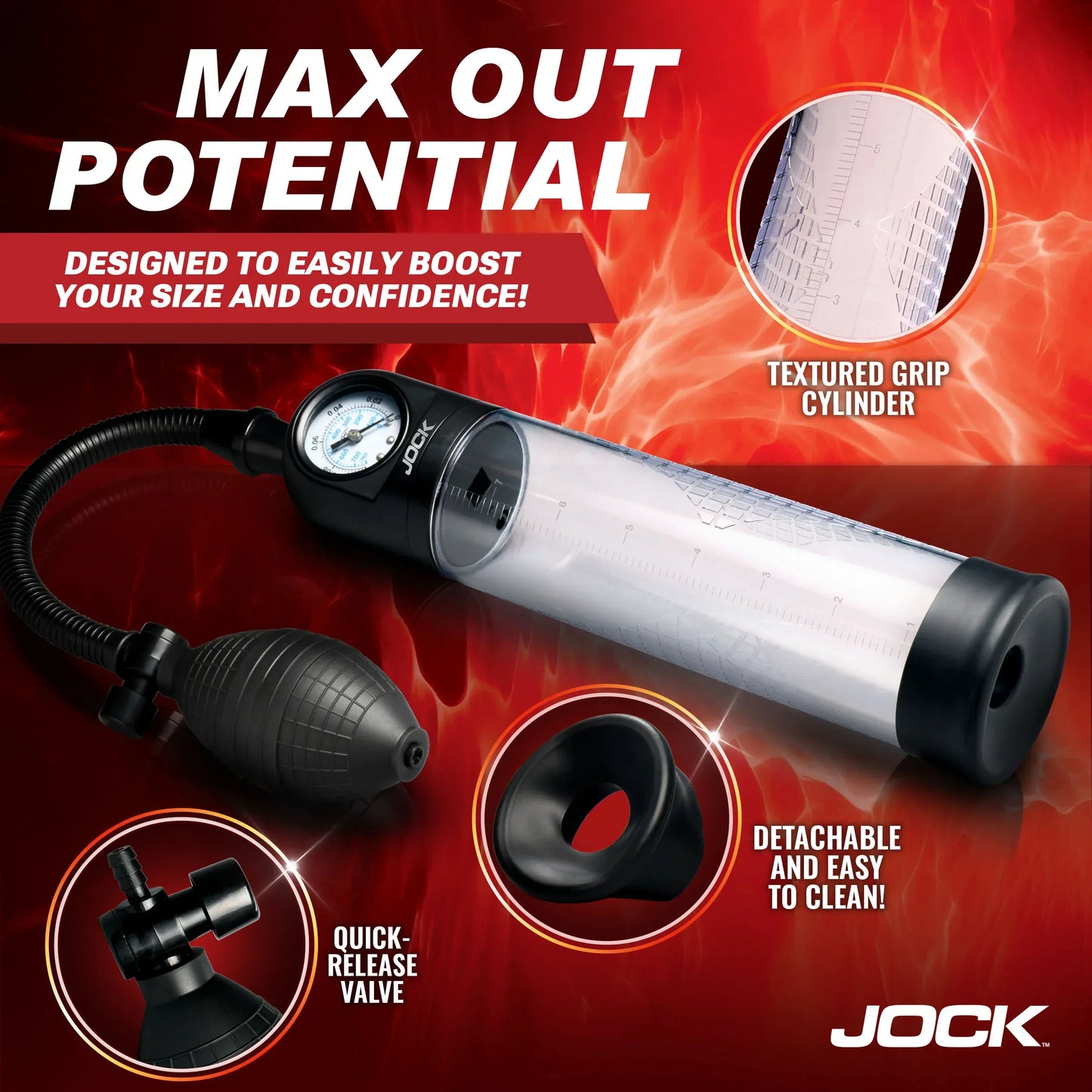 JOCK Penis Pumps Jock Advanced Pump Up Gauge Penis Pump With Bulb