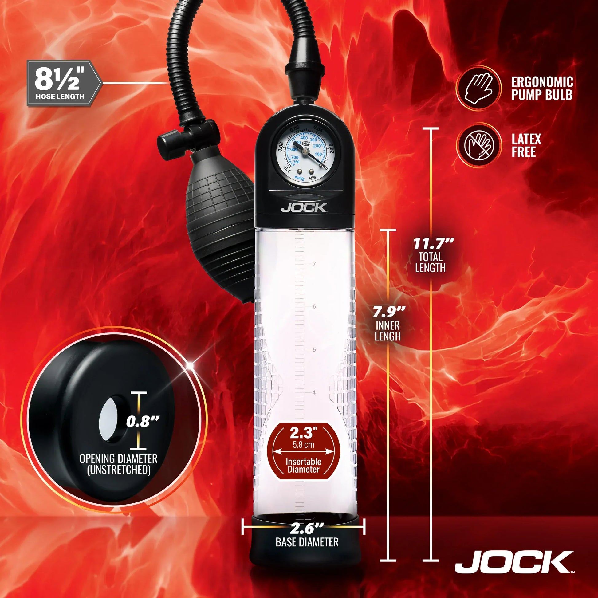 JOCK Penis Pumps Jock Advanced Pump Up Gauge Penis Pump With Bulb