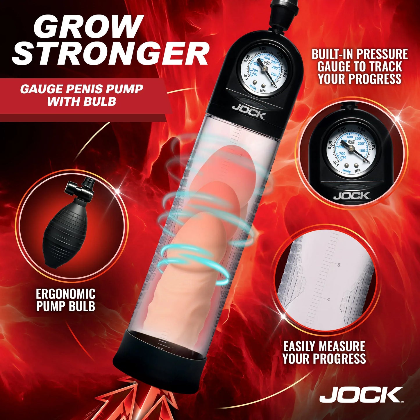 JOCK Penis Pumps Jock Advanced Pump Up Gauge Penis Pump With Bulb